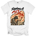 White t-shirt with "Signing of Art" and cave painting graphic.