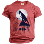 T-shirt graphic of a wolf howling at the moon and "Groom & Crew" text.