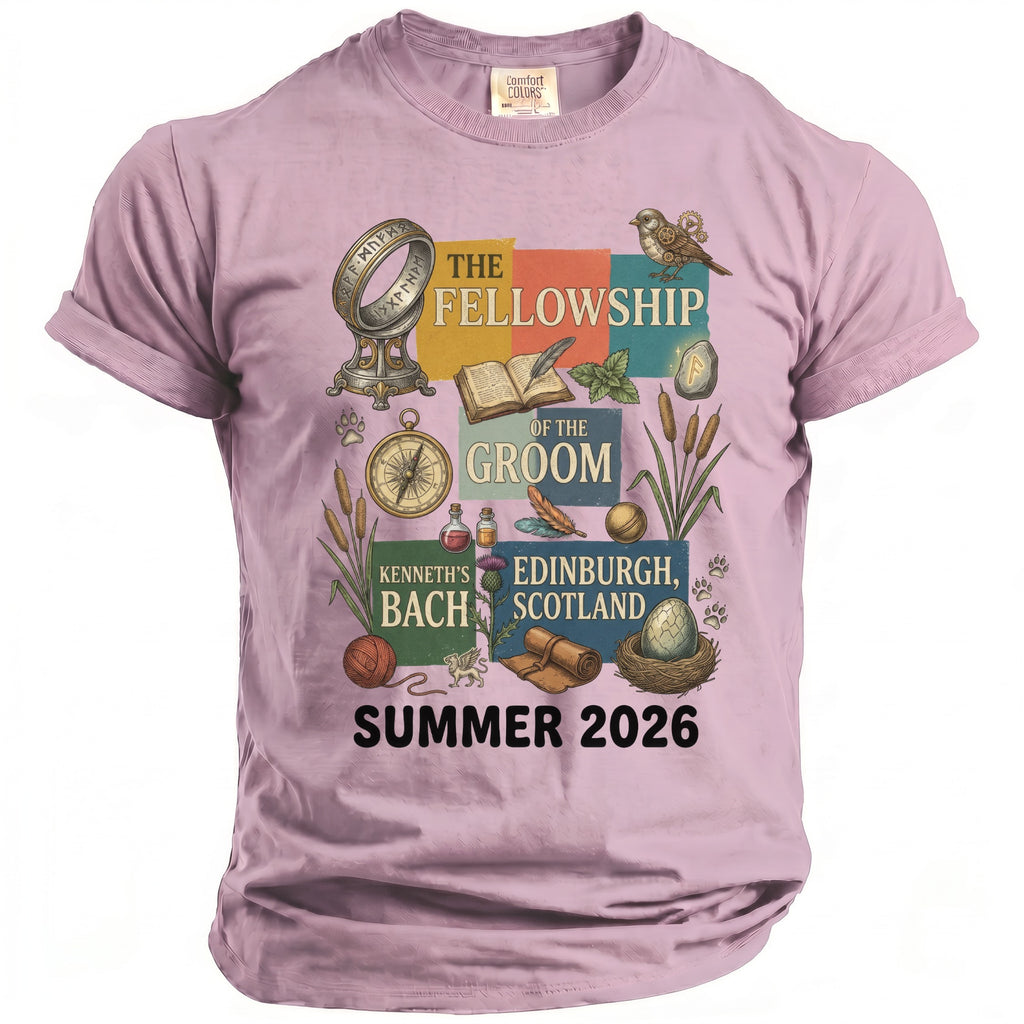 The Fellowship of the Groom Kenneth's Bach Edinburgh Scotland Summer 2026 t-shirt.