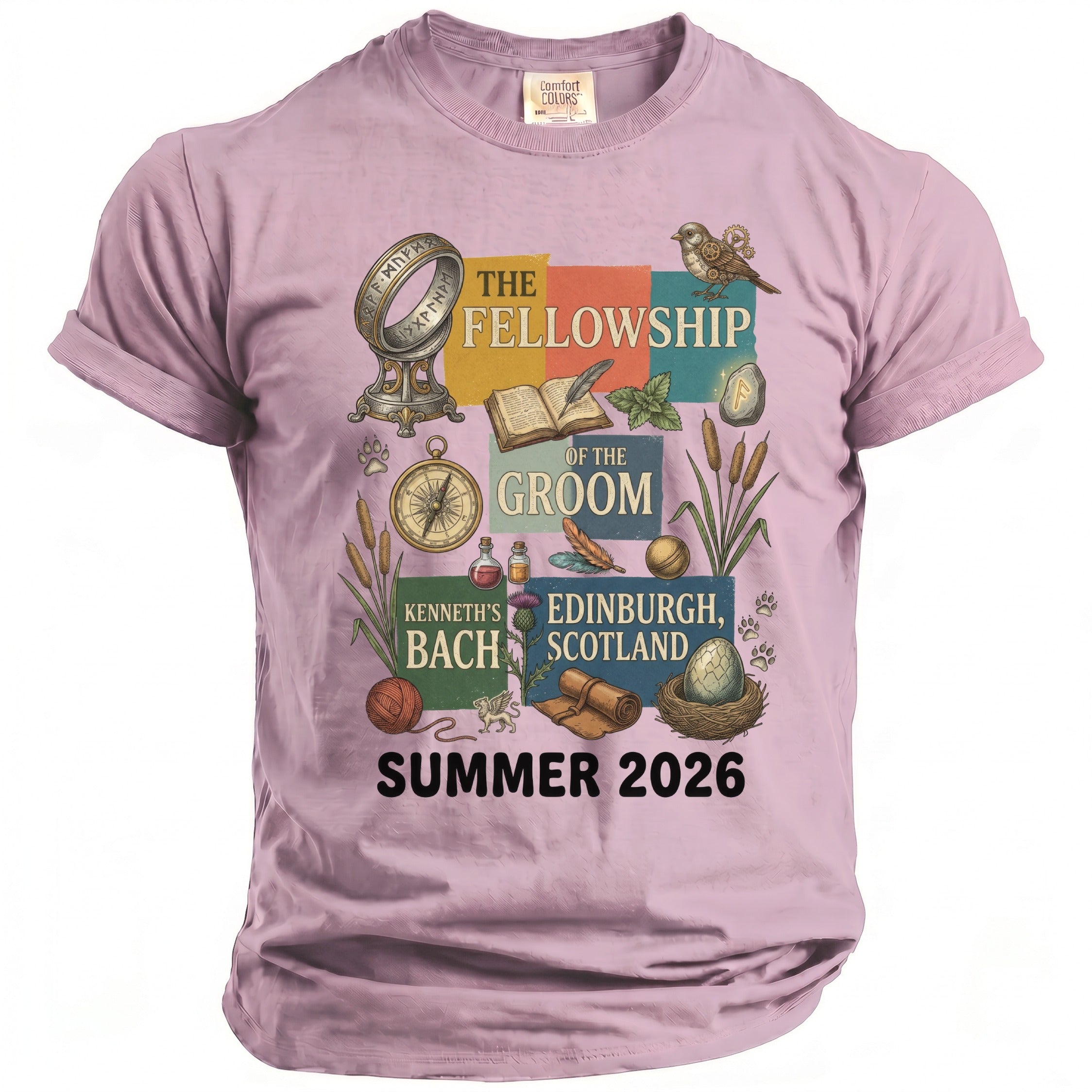 The Fellowship of the Groom Kenneth's Bach Edinburgh Scotland Summer 2026 t-shirt.