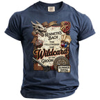 T-shirt with "Kenneth's Bach The Fellowship The Wildcard of the Groom Edinburgh Scotland Summer 2026" text.
