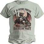 Dragon in armor holding sword and beer, text "Fire Before Forever" and "Bachelor Party".