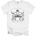 Vitruvian Percussionist illustration on a white t-shirt with Comfort Colors label.