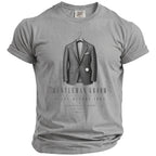 T-shirt with graphic of a suit, reads "Gentleman Groom" and "Suits Before Vows".