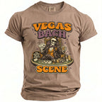 T-shirt with skeleton playing poker, Vegas Bach Scene text, and Til Death Do Us Party.