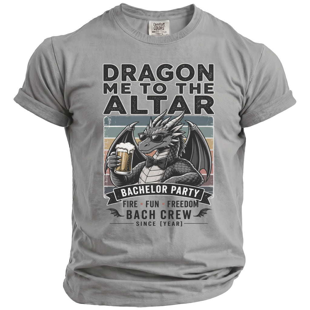 Dragon with sunglasses holding beer for bachelor party crew.
