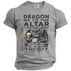 Dragon with sunglasses holding beer for bachelor party crew.