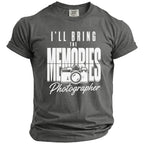 Grey t-shirt with "I'll Bring The Memories" and a camera graphic.