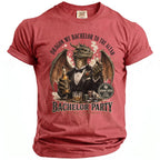 T-shirt with dragon in tuxedo holding beer and poker chips, reads "Bachelor Party".