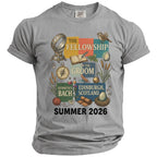 T-shirt with "The Fellowship of the Groom, Kenneth's Bach, Edinburgh, Scotland, Summer 2026" design.