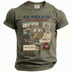 Olive green t-shirt with Red, White & I Do Alex's Bachelor Party design.
