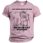 T-shirt with "Last Swing Before the Ring" and a dragon golfing graphic.