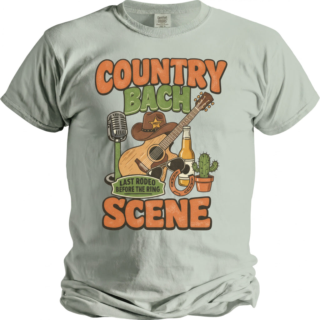 Country Bach Last Rodeo Before The Ring Scene graphic on a light green t-shirt.