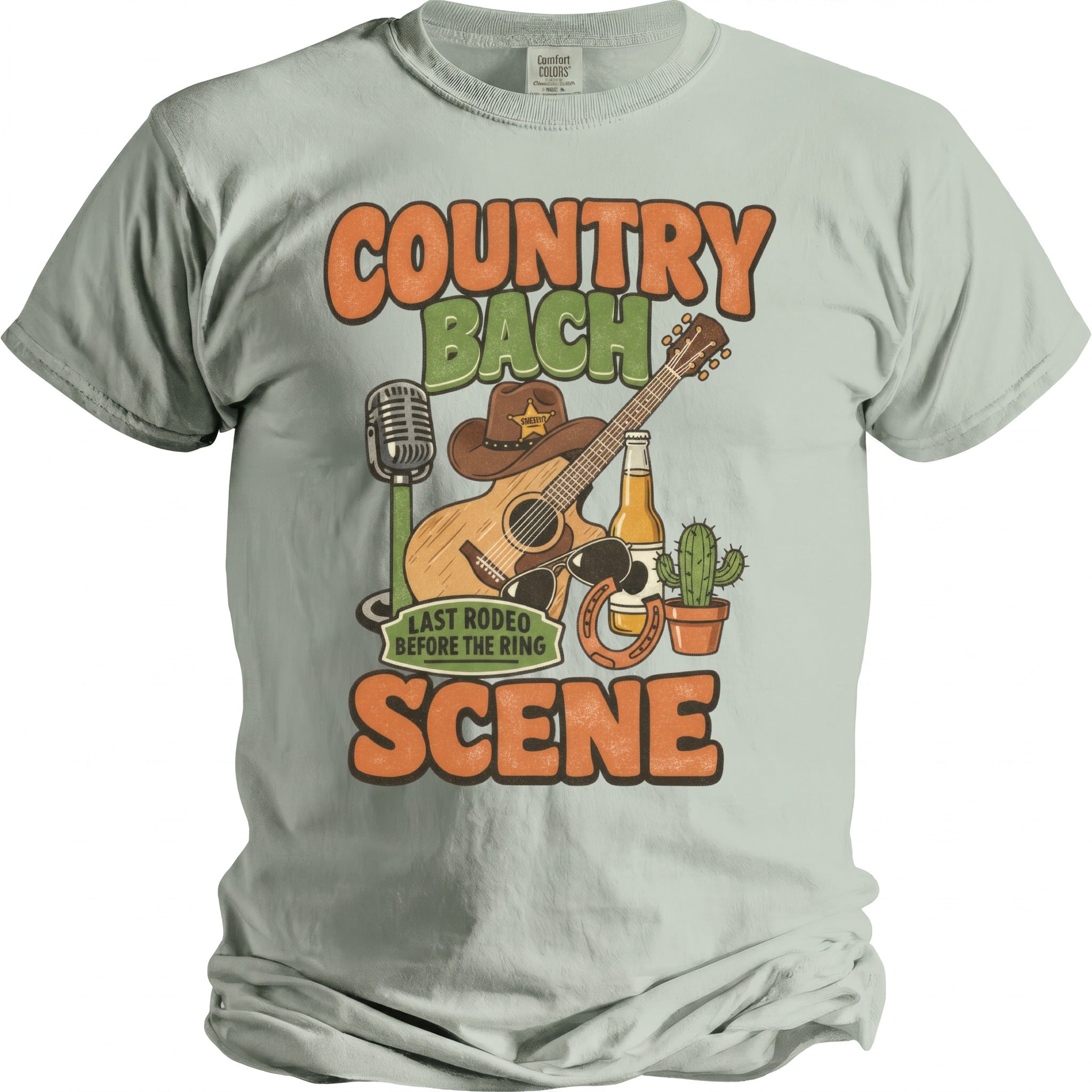 Country Bach Last Rodeo Before The Ring Scene graphic on a light green t-shirt.