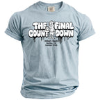 Light blue t-shirt with "THE FINAL COUNTDOWN" graphic and text.