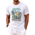White t-shirt with "Dragon Me to the Altar Bach Crew" text and a dragon pulling a cart.