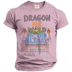 Lavender t-shirt with "Dragon Me to the Altar Bachelor Party" text and graphics.