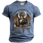 Blue t-shirt with a dragon in a tuxedo holding beer and poker chips.