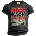 T-shirt graphic reads "ROCK BACH SQUAD LAST GIG BEFORE THE RING" with guitar and amplifier.