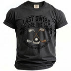 T-shirt with "Last Swing Before the Ring" golf graphic and "Bachelor Weekend 2026".