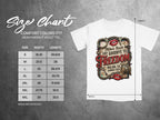 Comfort Colors 1717 size chart with t-shirt displaying "Mike's Bach Say Goodbye to Freedom".