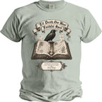 'Til Death, Our Most Faithful Spell' design with raven, open book, ring and quote.