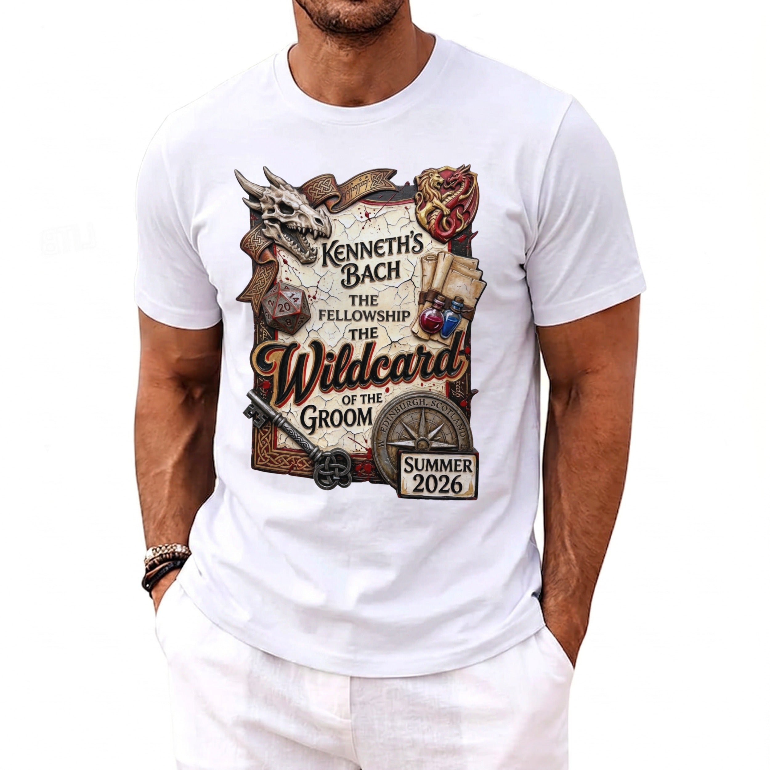 Kenneth's Bach The Fellowship The Wildcard of the Groom Edinburgh Summer 2026 t-shirt.