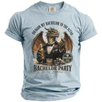 Light blue t-shirt for groom celebrating with a dragon holding beer and poker chips.