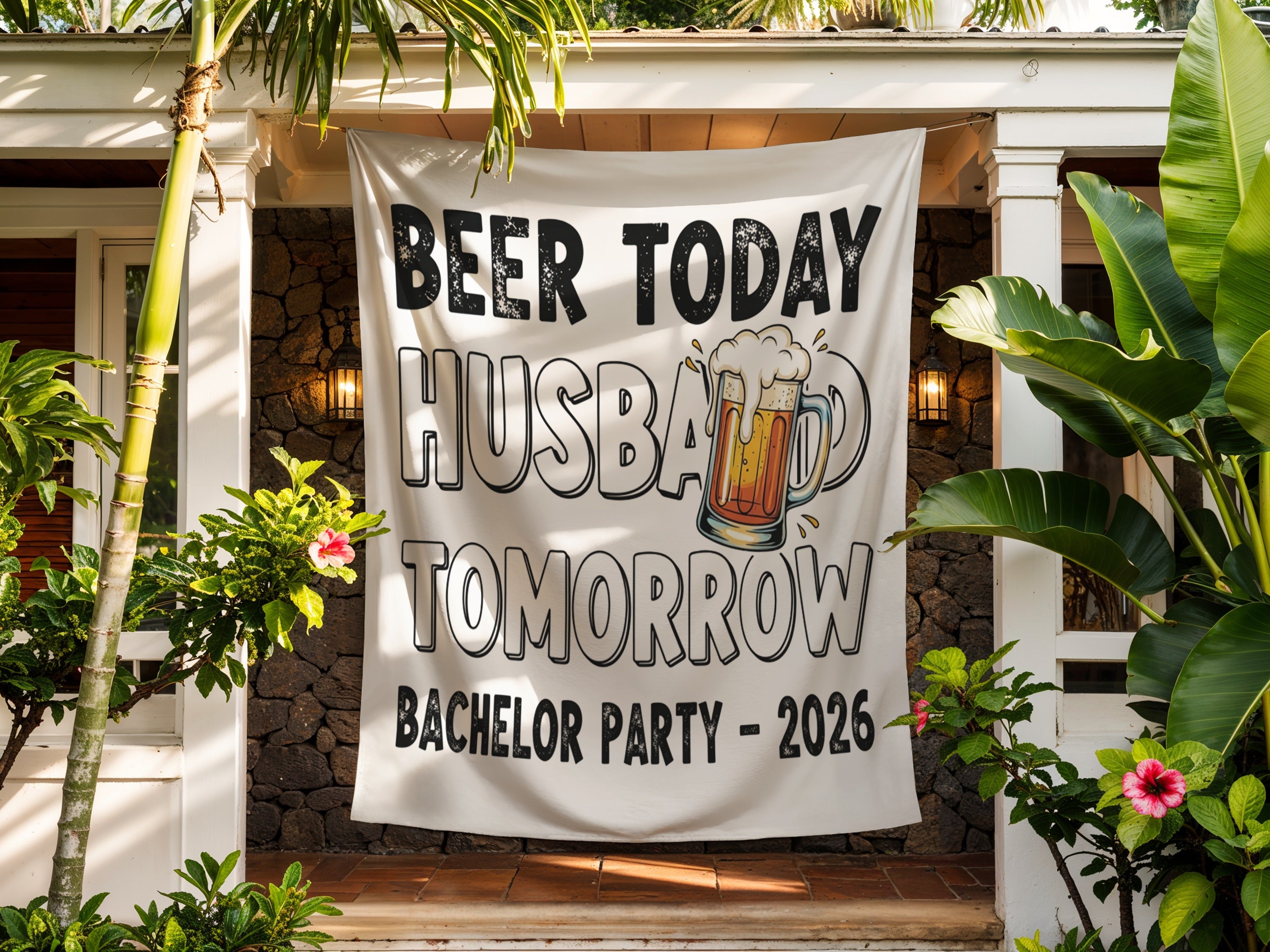 Banner reads: Beer today, husband tomorrow. Bachelor Party - 2026.