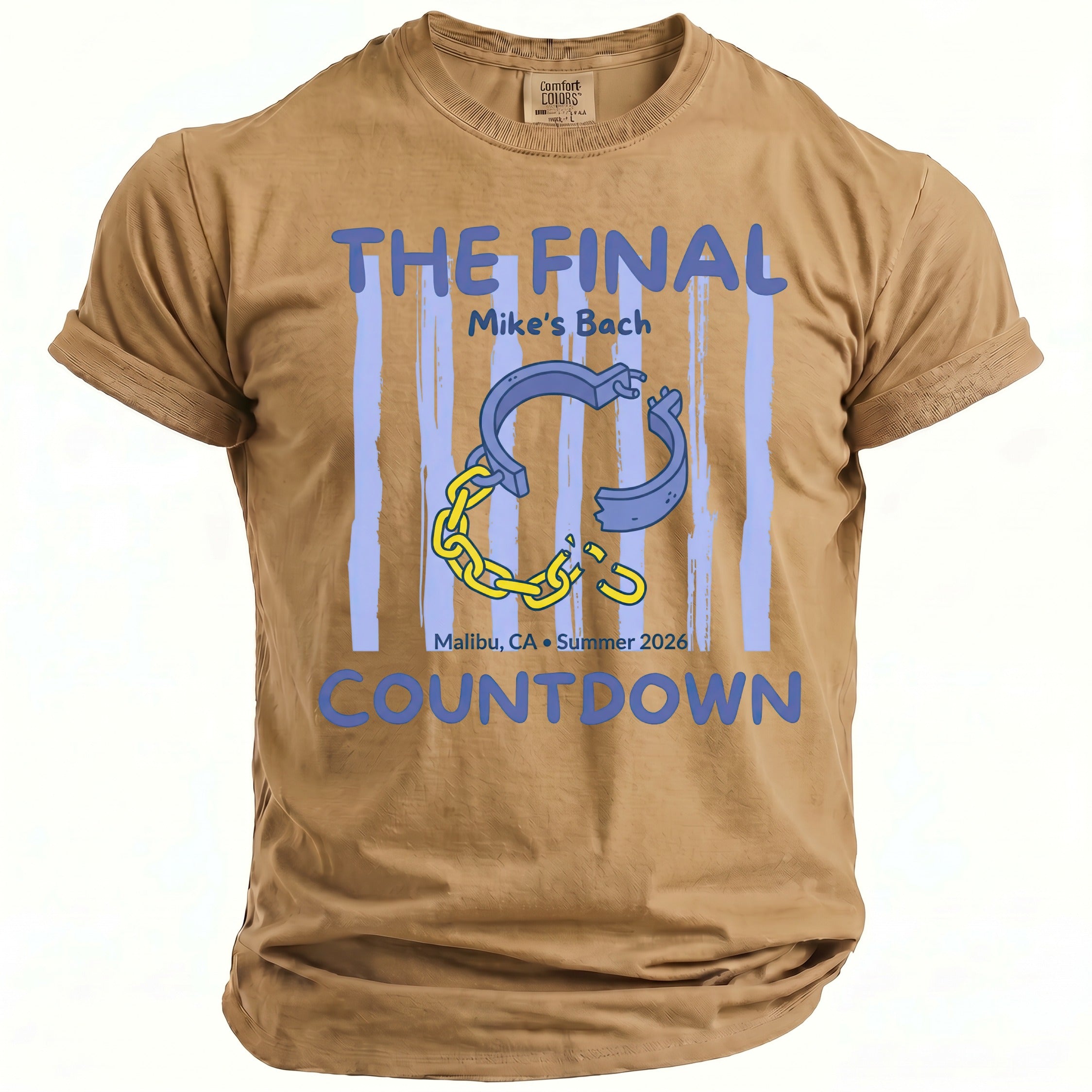 Brown t-shirt with "THE FINAL" text, broken chain, and "COUNTDOWN" message.