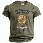 Olive green t-shirt with "The Fellowship of the Groom" and "Kenneth's Bach" text.