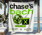 Chase's Bach flag with disco ball, pixelated X, and text: Ibiza, Spain, Summer 2026.