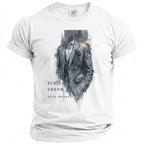 White t-shirt with sketch of a suit and text "GENTLEMAN GROOM SUITS BEFORE VOWS".