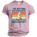Pink t-shirt with "I'M GETTING SURF BACH WASTED BACHELOR PARTY" text and graphic.