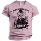 T-shirt with a dragon smoking, holding cards and a drink, reads "BACHELOR PARTY".