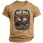 Tan Comfort Colors t-shirt with a "Mob Boss Before the Ring" graphic featuring a man with a cigar.