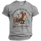 Dragon with sunglasses holding drink, text "Dragon My Ass To The Altar Bach Crew Bachelor Party".